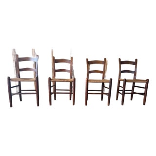 Vintage Early American Shaker Rustic Style High Ladder Back Dinning Chairs , Possibly by Clore For Sale
