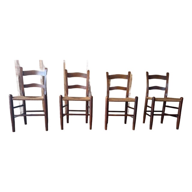 Vintage Early American Shaker Rustic Style High Ladder Back Dinning Chairs , Possibly by Clore For Sale