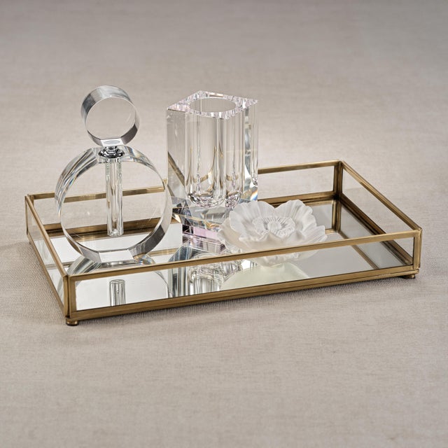 Contemporary Cava Metal-Edged Mirrored Glass Vanity Tray, Small For Sale - Image 3 of 3