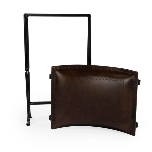 2020s Melton Leather 21.5"W Stool, Dark Brown For Sale - Image 5 of 7