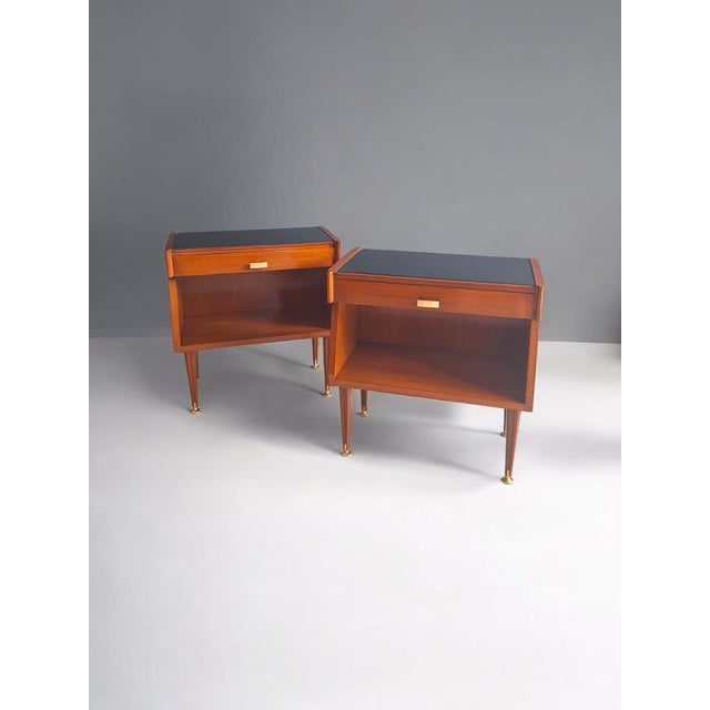 Vintage Italian Teak and Glass Bedside Tables, 1960s, Set of 2 For Sale - Image 11 of 11