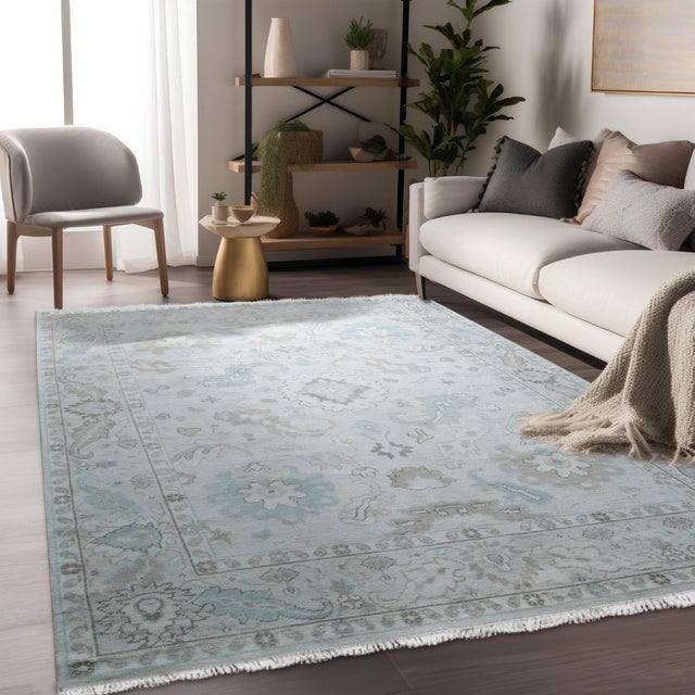 2010s 8x10 Traditional Floral Tessa Beige Handknotted Wool Nain Carpet Rug For Sale - Image 5 of 7