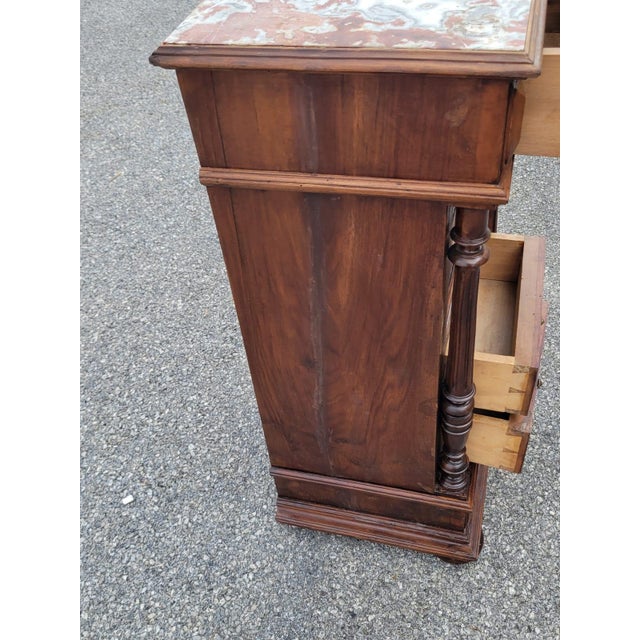19th Century French Antique Walnut Marble Top Bedside Cabinet Nightstand For Sale - Image 13 of 18