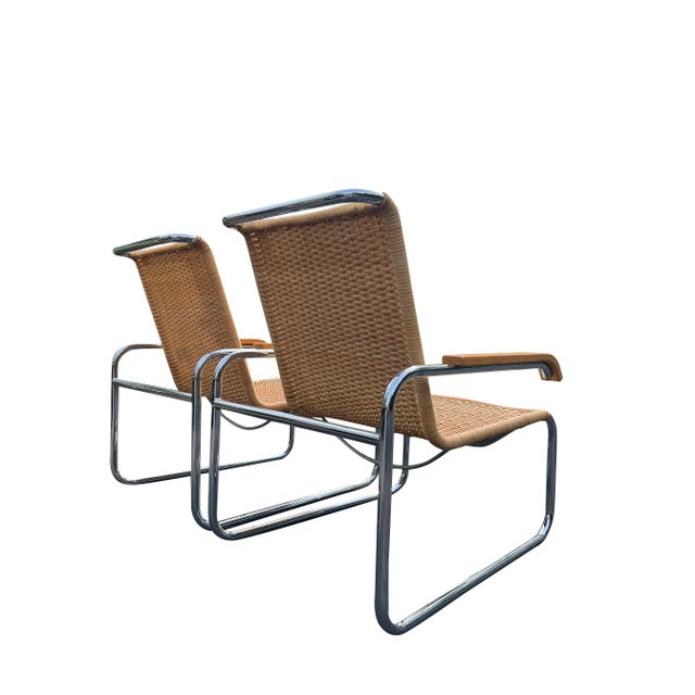 Tan 1970s Marcel Breuer B35 Modern Rattan Wicker Arm Chairs for Icf a Pair For Sale - Image 8 of 11