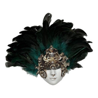 Teal Feather Wall Mask From Venice For Sale