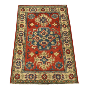 Kazak Rug 2’8” X 4’2” Blue Wool Tribal Hand-Knotted Oriental Carpet