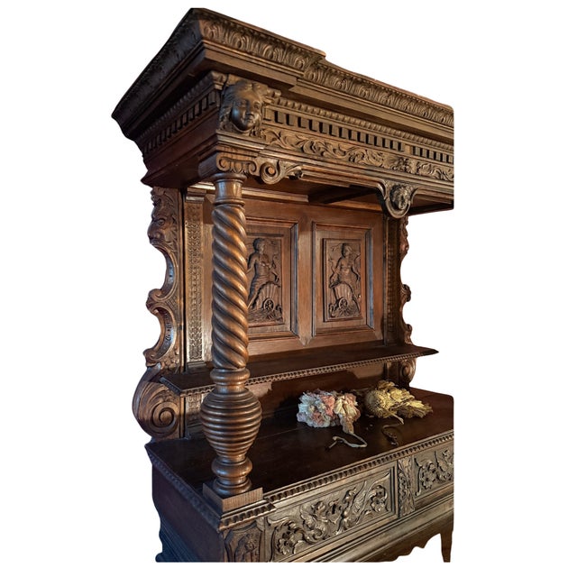 Traditional **Rare Antique Masterpiece**Renaissance Revival Sideboard in Solid Walnut*Carved Lions and Griffins** For Sale - Image 3 of 12
