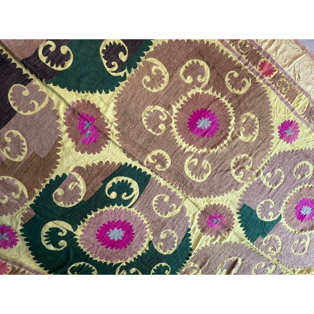 Yellow Large Yellow Cotton Suzani With Bold Round Medallions For Sale - Image 8 of 10