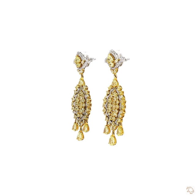 Modern 0.87 Carat Round Brilliant Cut White Diamond Yellow Diamond Gold Earrings, Pair For Sale - Image 3 of 9