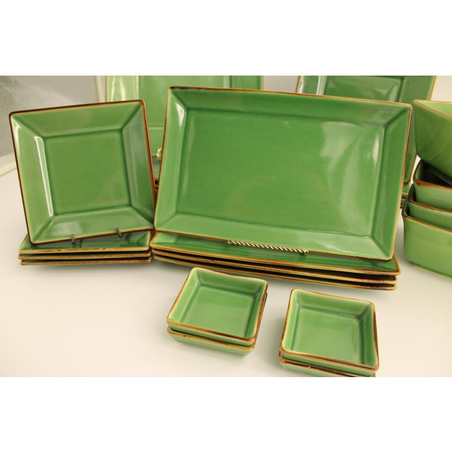Gorgeous Lot of Pottery Barn Asian Square Green Dinnerware Settings for 4 People - 24 pcs For Sale - Image 9 of 10