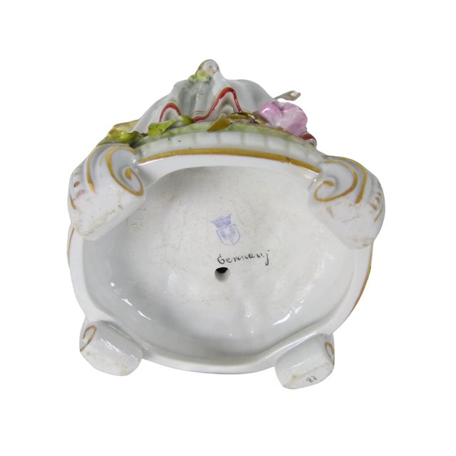 Antique Von Schierholz German Porcelain Courtly Lady Figural Candlestick With Applied Roses and Leaves . Dresden Style For Sale - Image 15 of 16