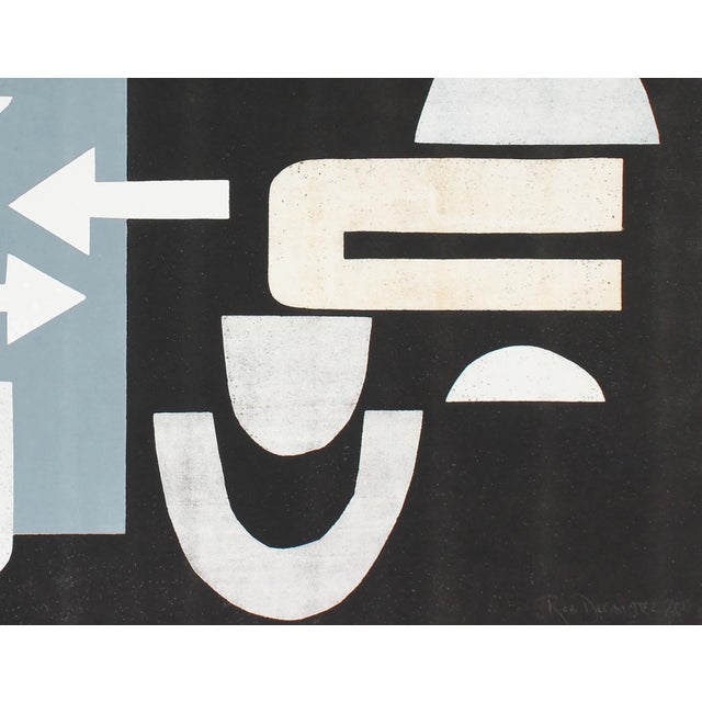 This blue, black and eggshell abstract monotype on paper entitled "Frieze Redux", 2018 is by San Francisco artist and Lost...