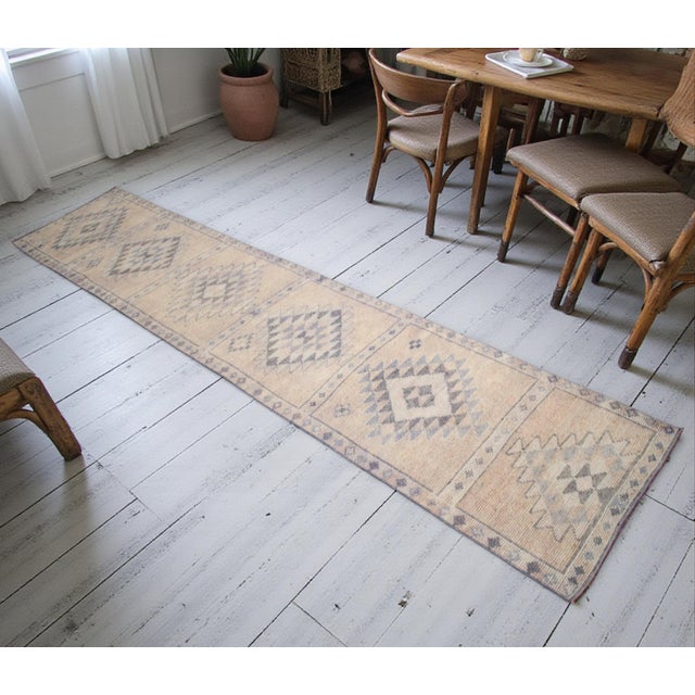 Hand-Made Turkish Runner Rug . Soft Colors Low PileTribal Herki - 2′9″ × 13′3″ For Sale - Image 4 of 16