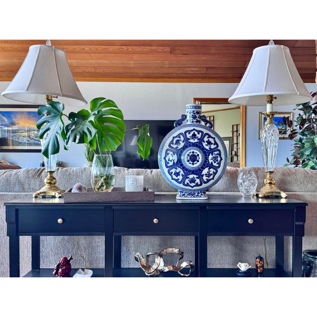 Blue Large Blue & White Chinese Qainlong Style Moon Flask Vase For Sale - Image 8 of 11