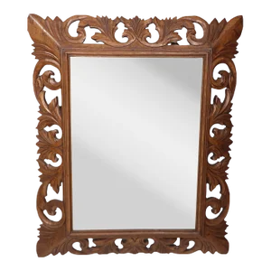 Craved Wood Brutalist Style Mirror Made in Mexico C. 1970's