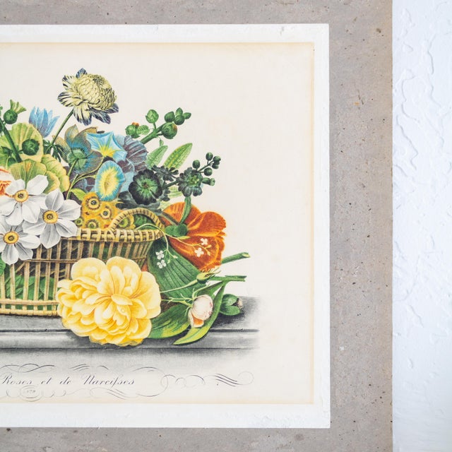 Framed Floral Aquatint Print 'Corbeille De Roses Et De Narcisses' by Jean Louis Prévost For Sale - Image 6 of 7