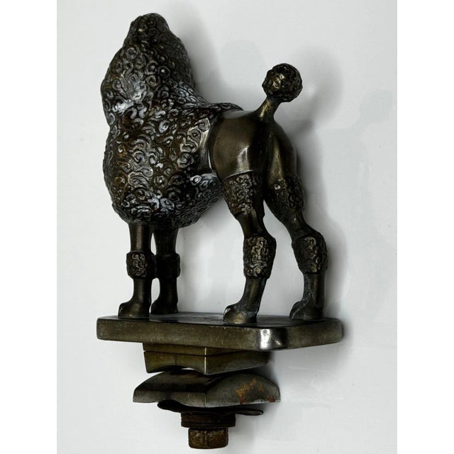 Circa 1940s Art Deco Small Bronze Model Poodle Dog Classic Car Mascot For Sale - Image 4 of 11