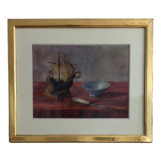 A. Séchaud, Small Decorative Sailboat, 1945, Watercolor on Paper, Framed For Sale