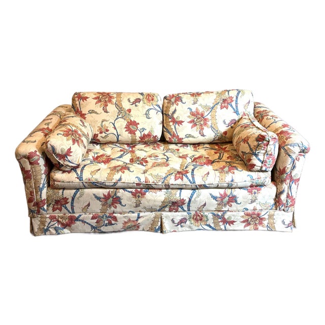 1970s Floral Tufted-Seat Loveseat For Sale