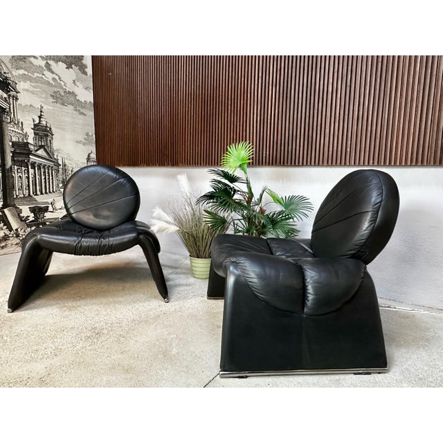 Calypso C35 Leather Lounge Chairs by Vittorio Introini for Saporiti, Italy, 1980s, Set of 2 For Sale - Image 13 of 18