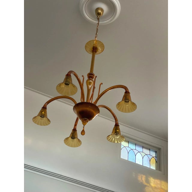 Murano Chandelier 5-Armed in Amber, 1970s For Sale - Image 6 of 7