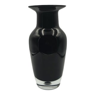 Mid-Century Modern Murano Sommerso Jet Black Art Glass Vase With Controlled Bubble Base, 1970s For Sale