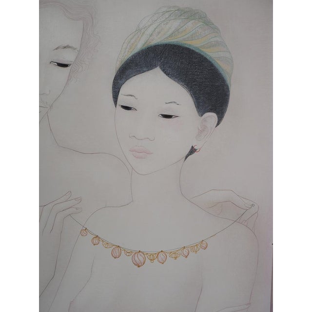 Mara Tran Long, Le Cadeau, 1973, Oil and Gouache on Panel For Sale - Image 4 of 9