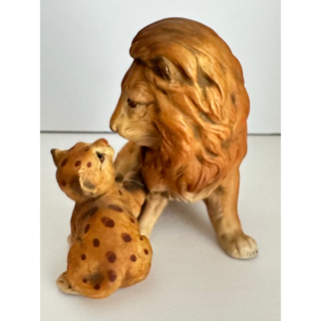 1960s Vintage Mid-Late 20th Century Ceramic Lion & Cub Figurine For Sale - Image 5 of 8