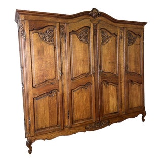 Vintage French Louis XVI Style Oak 4-Door Mirrored Armoire For Sale