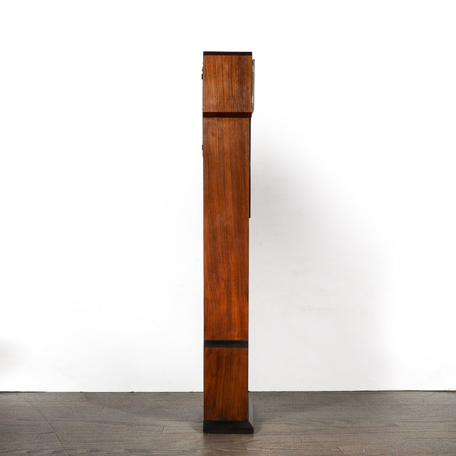 Art Deco Walnut Floor Clock W/ Deco Numeral Dial and Black Lacquered Base For Sale - Image 14 of 14