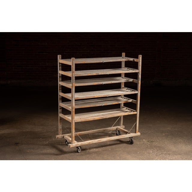 Industrial Early 20th Century Industrial Wood Rolling Drying Rack With Steel Hardware For Sale - Image 3 of 9