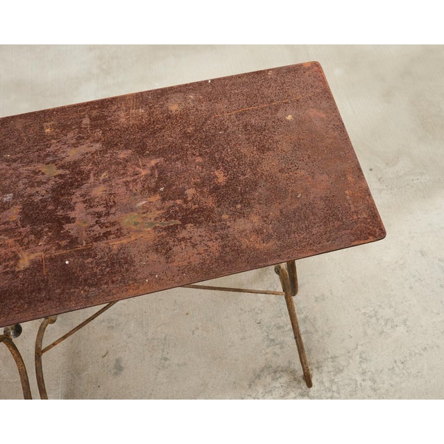 Metal French Art Nouveau Patinated Iron Bronze Garden Bistro Table For Sale - Image 7 of 18