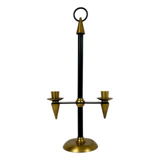 Vintage Brutalist Wrought Iron and Brass Candleholder by Gio Ponti, 1970s For Sale