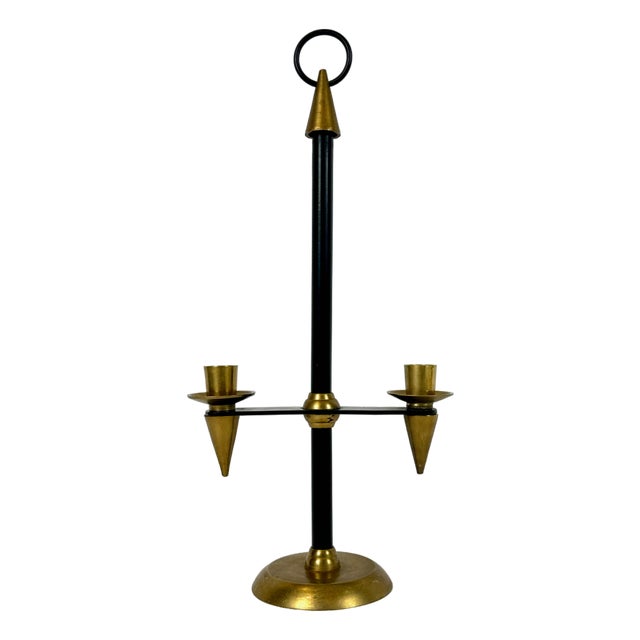 Vintage Brutalist Wrought Iron and Brass Candleholder by Gio Ponti, 1970s For Sale