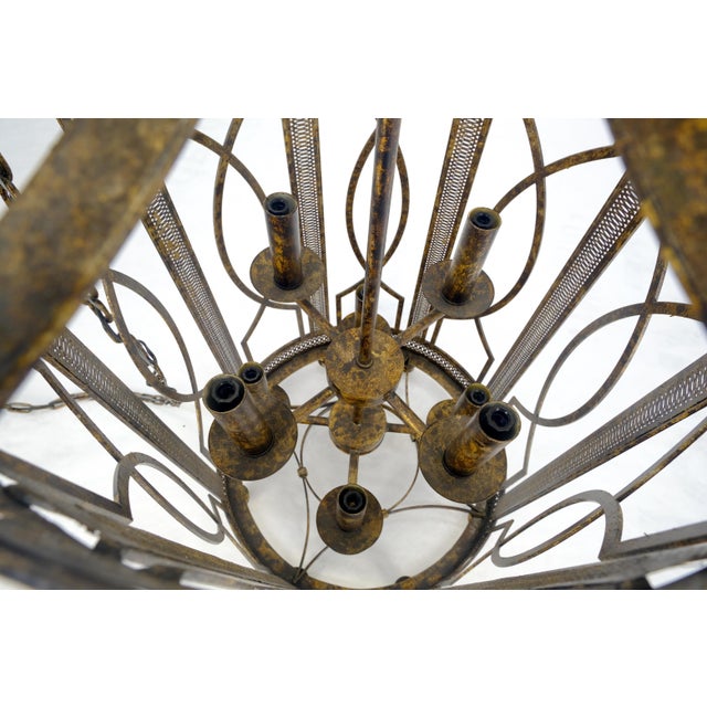 Mid 20th Century Mid Centry Modern Large Italian Pendant Bronze Oxide Gilt Ornate Metal Light Fixture Chandelier For Sale - Image 9 of 18