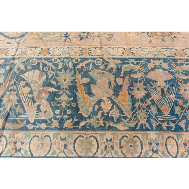 Indian Authentic Indian Animal Botanic Handmade Wool Rug For Sale - Image 3 of 9