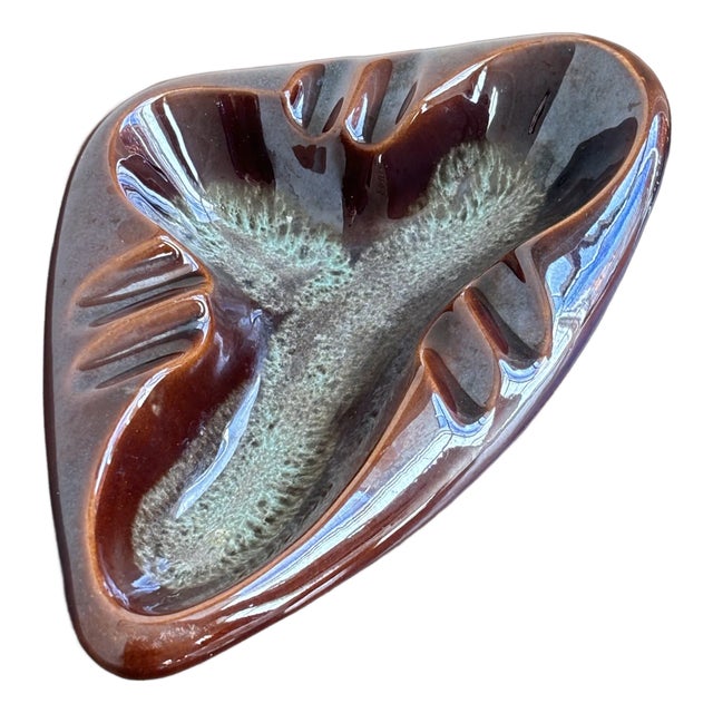 Vintage Mid-Century Modern Drip Glaze Ashtray / Catchall For Sale