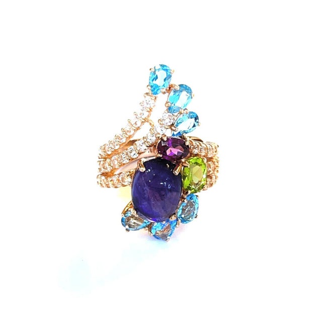 Bochic "Capri" Vintage Sapphire & Multi Gem Cocktail Ring 18k Gold & Silver For Sale - Image 18 of 18