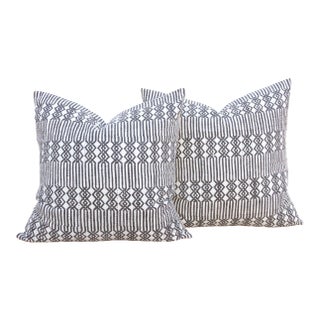 Pair of Large Black & White Blockprint Kantha Pillow For Sale