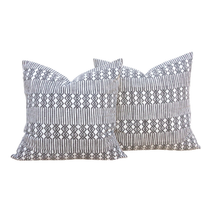 Pair of Large Black & White Blockprint Kantha Pillow