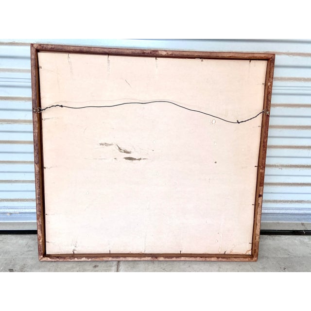 Wood 1950s Mid Century Modern Abstract Framed Watercolor Painting of a Boat Unsigned For Sale - Image 7 of 10