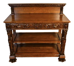 1900 Antique Rj Horner Tiger Oak Carved Griffin Server / Buffet
