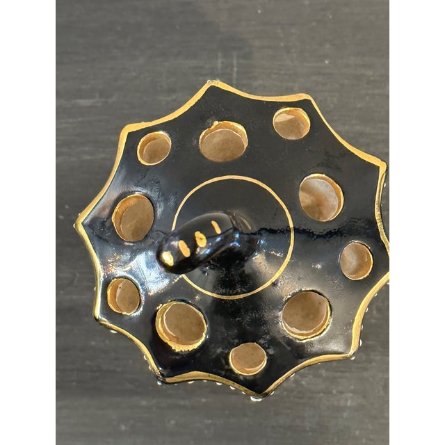 Ceramic Vintage Italian Mid-Century Fima Deruta Black and Gold Centerpiece Desk Accessory For Sale - Image 7 of 10
