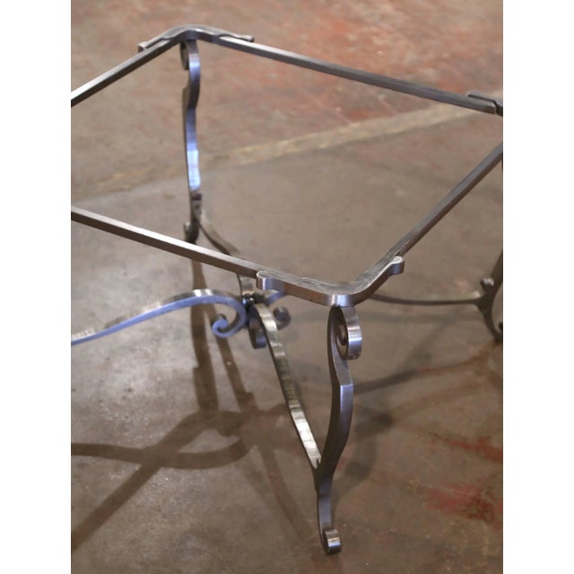 Mid-Century French Iron Coffee Table With Crackle Glass Top For Sale - Image 10 of 11