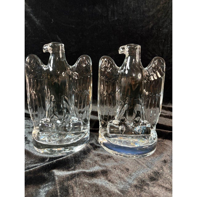 Vintage Fostoria #2585 Crystal Eagle Bookends Pair 1940-1943 Art Deco Usa For Sale - Image 11 of 12