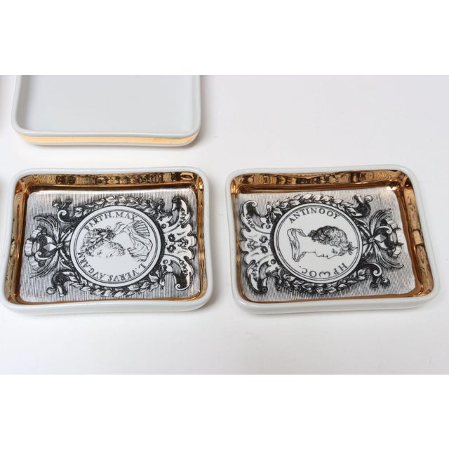 Black Set of Six Fornasetti Gilt Porcelain Profili Romani Roman Emperor Vide Poches For Sale - Image 8 of 18