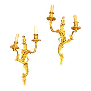 Late 19th Century French Rococo Revival Brass Two-Arm Wall Sconces - a Pair For Sale