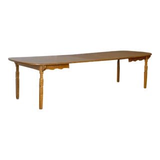 Oak Extendable Dining Table With 3 Leaves Mid-Century Modern 1970s For Sale