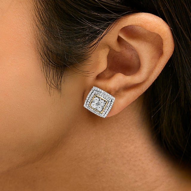 Early 21st Century 10K Yellow, White, and Rose Gold Plated Sterling Silver Diamond Accent Earrings (I-J Clarity, I3 Color) For Sale - Image 5 of 6