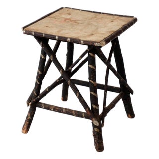 Antique Adirondack Twig Table With Floral Cloth Top For Sale